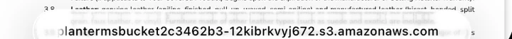 The address overlay on the contract page, showing the hostname plantermsbucket2c3462b3-12kibrkvyj672.s3.amazonaws.com with no merchant or provider name in it.